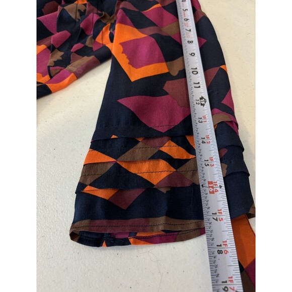 Anthropologie Silk Tunic Blouse Top M Office geometric 70s style Pleated Artsy - Picture 4 of 14